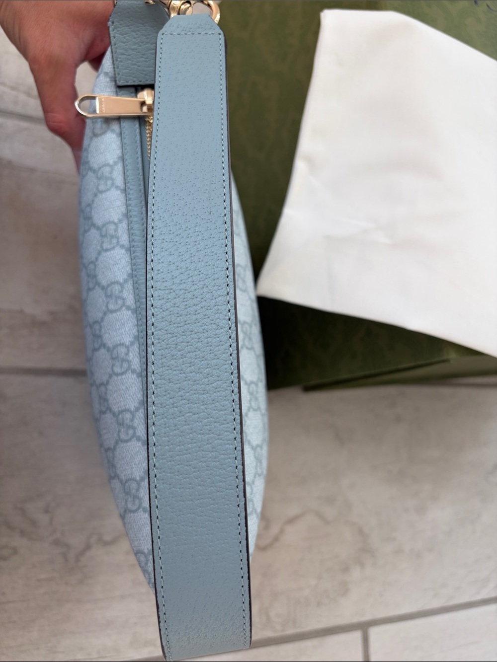 NEW Gucci Light Blue GG Supreme Mini Ophidia Shoulder Bag - Picture 9 of 11